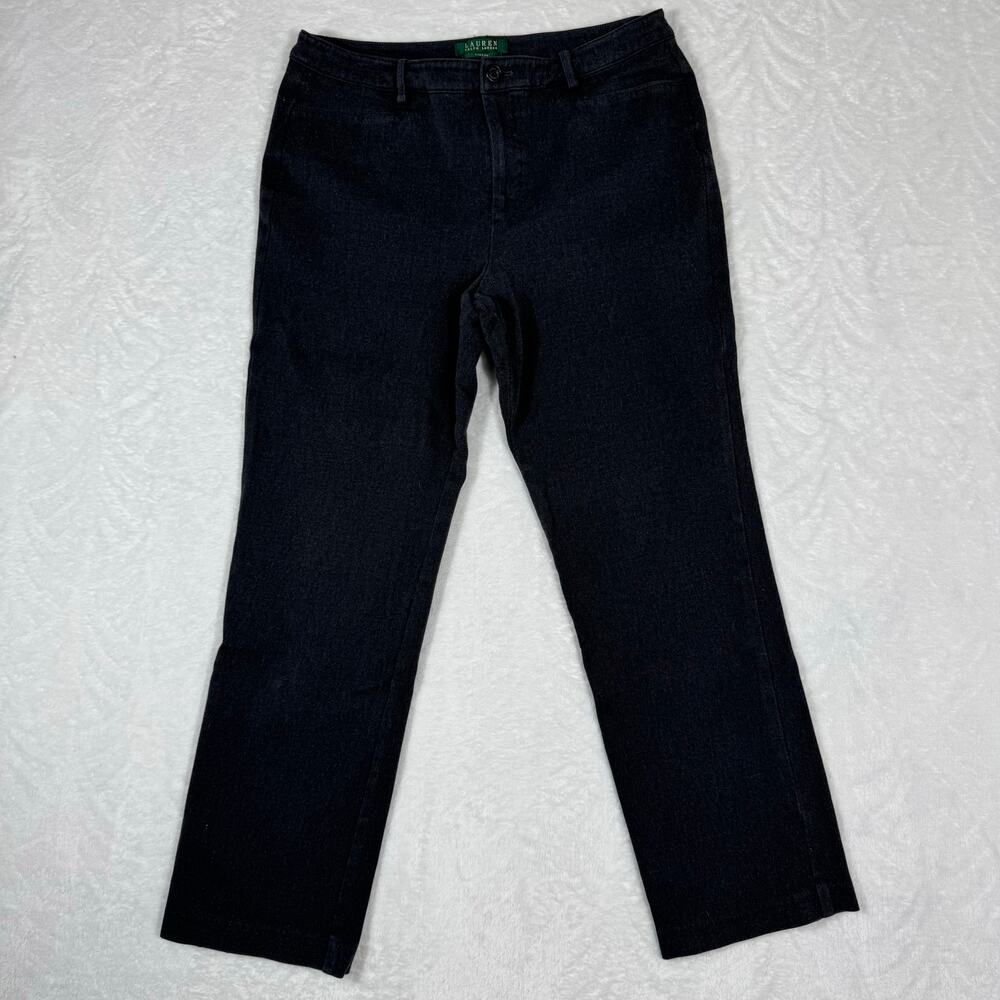 Lauren Ralph Lauren Catlin Straight Leg Women's 10 Gray Pants Trousers Cotton